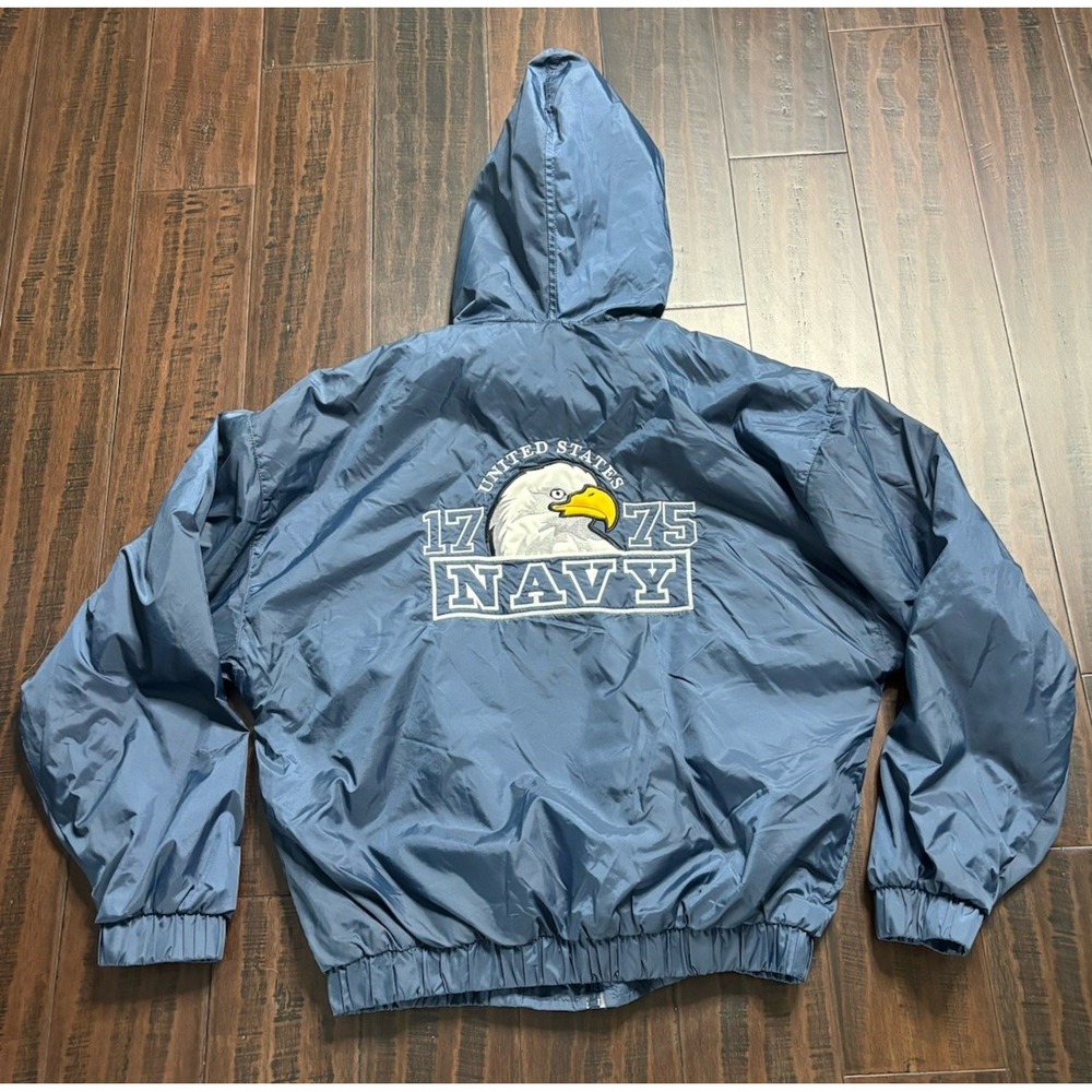 Vintage 90s United States Navy Jacket Adult M Hooded Nylon Eagle American Pride